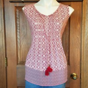 Dress Barn red and white sleeveless blouse